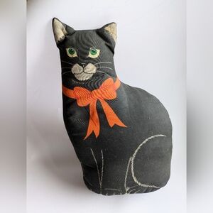 Vintage 90s Black Halloween Cat Orange Weighted Plush Doorstop Spooky Whimsigoth